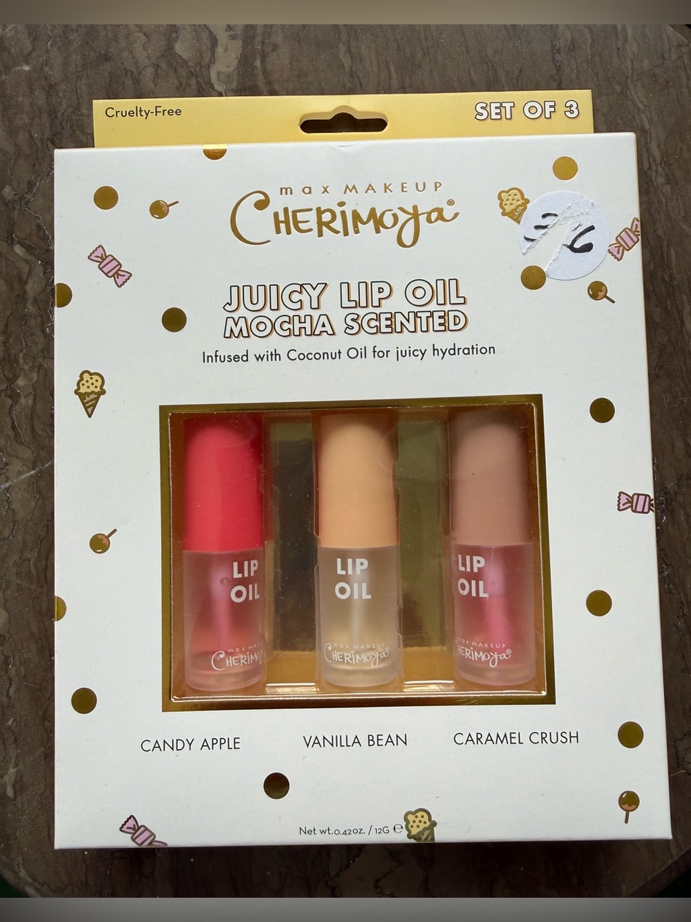 Max Makeup Cherimoya Juicy Lip Oils in a 3-pack set New in Box